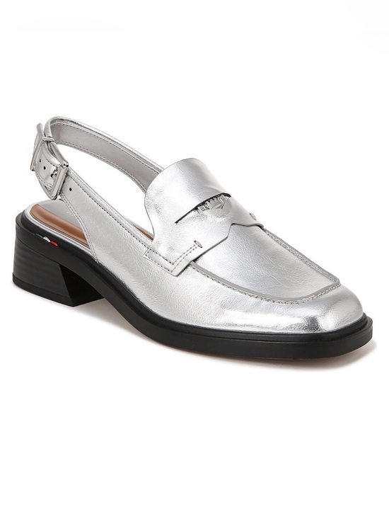 Franco Sarto Shoes - Franco Sarto Womens Giada Slingback Low Heel Loafers Metallic Silver Sz 9 Buckle